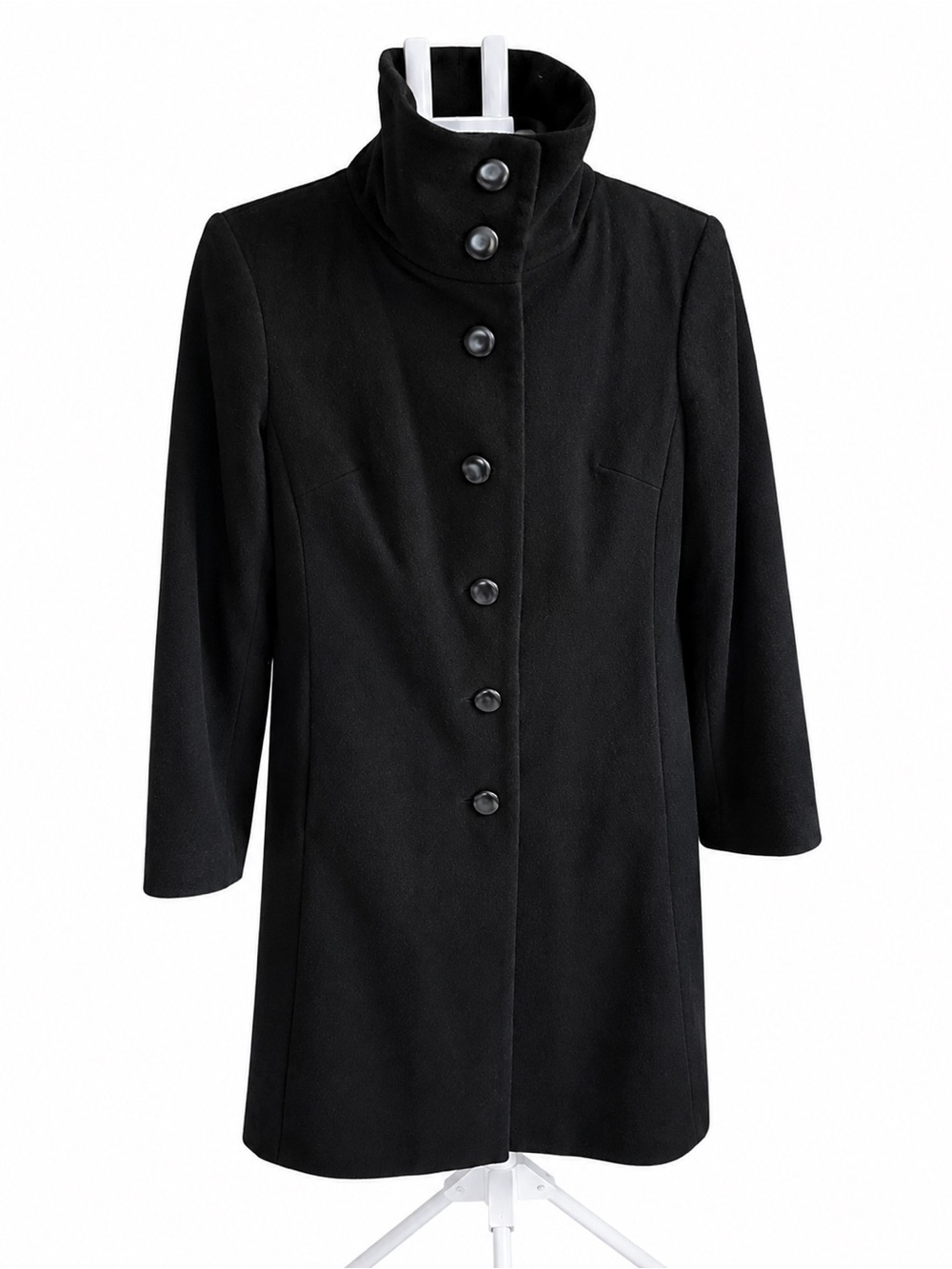 Ann Taylor Cashmere Virgin Wool Funnel Neck Coat Trend Black 10